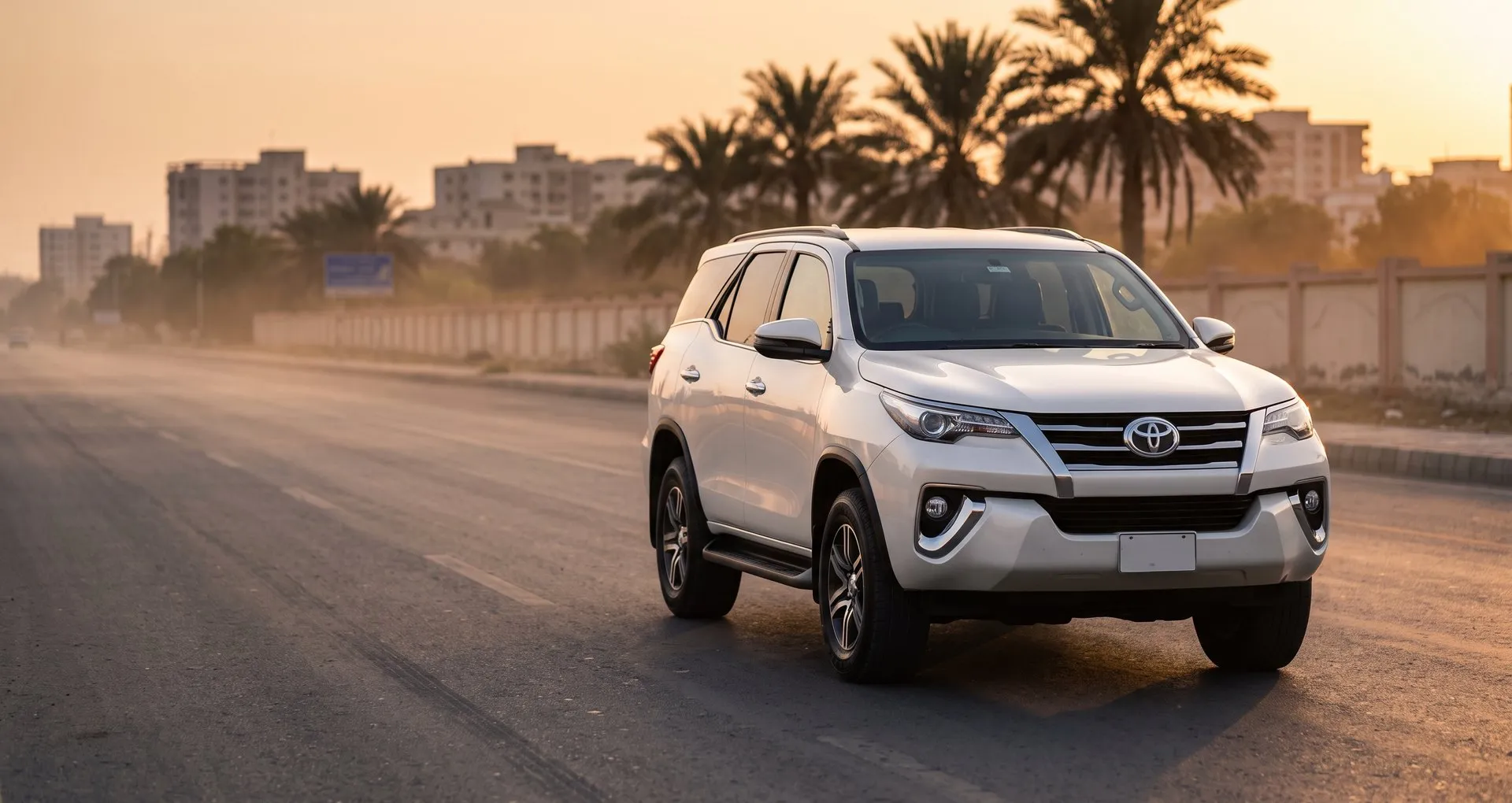 Toyota Fortuner car rental in Karachi at sunrise